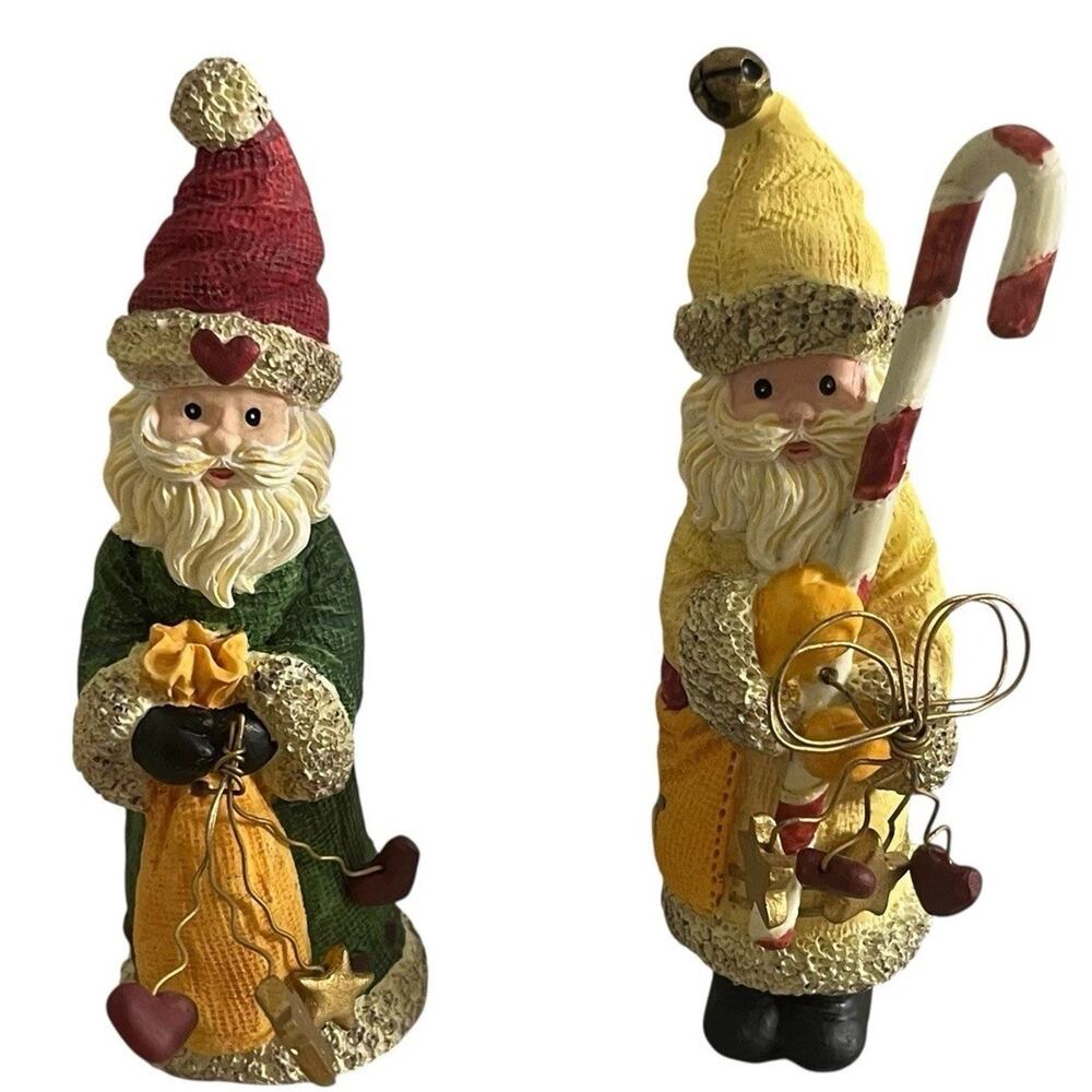 Lot Of 2 Christmas Figures Resin Santa Holiday Decorative Candy Cane Stars Heart
